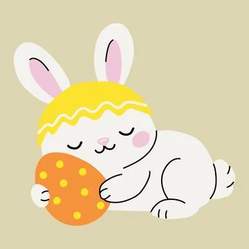 Cute Sleeping Easter Bunny Hugging Egg Illustrazione stock