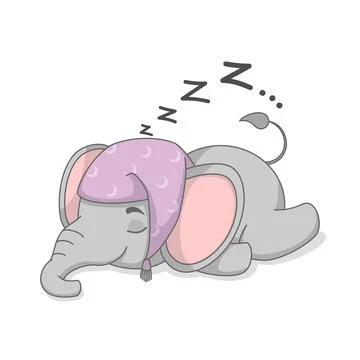 Cute Sleeping Elephant With Hat Stock Illustration