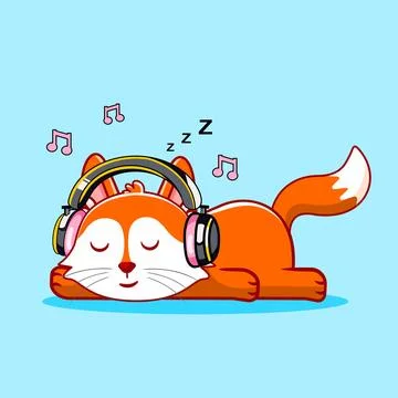 Cute Sleeping Fox with Headphones Vector Illustration Stock Illustration