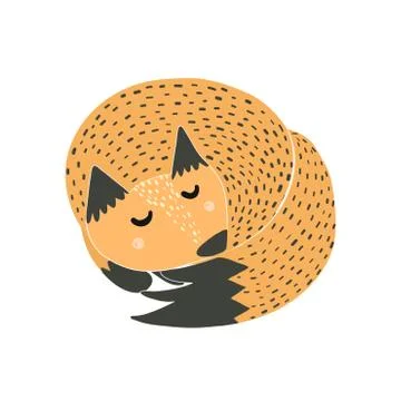 Cute sleeping fox isolated on white background Stock Illustration