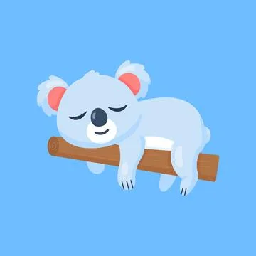 Cute Sleeping Koala on Tree Branch Flat Vector Illustration Stock-Illustration