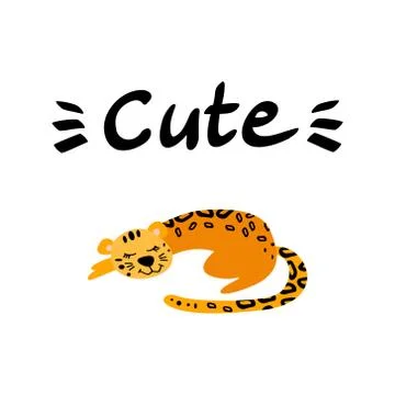 Cute sleeping leopard with lettering Stock Illustration