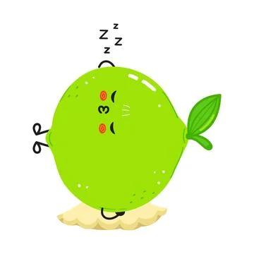 Cute sleeping lime fruit character having a rest Stock Illustration