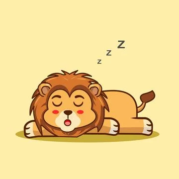 Cute Sleeping Lion Cartoon Vector Illustration Kawaii Animal Ilustração Stock