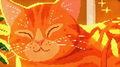 Cute sleeping orange cat in retro pixel art style Stock Illustration
