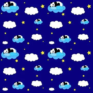 Cute sleeping panda. Panda sleeps on a cloud. Seamless pattern for kids. Vect Stock Illustration