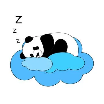 Cute sleeping panda. Panda sleeps on a cloud. Design, logo, icon. Vector illu Illustrazione stock