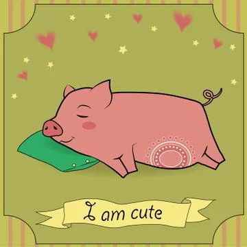 Cute Sleeping Pig Stock Illustration
