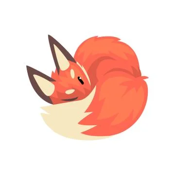 Cute Sleeping Red Fox Cub Character Cartoon Vector Illustration Stock Illustration