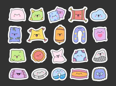 Cute sleeping smiling pillow. Sticker Bookmark. Illustrazione stock