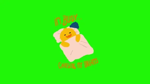 Cute sleepy duck, i'm busy chasing my dreams looping animation on green bac.. Stock Footage 340269830