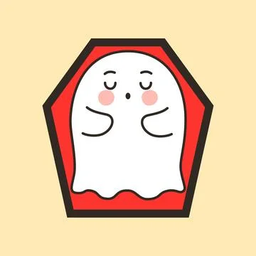 Cute sleepy ghost in coffin frame Halloween Stock Illustration