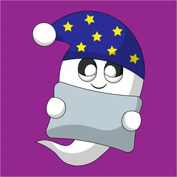 Cute sleepy Ghost with pillow. Draw illustration in color Illustrazione stock