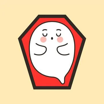 Cute sleepy ghost with pointed hem in coffin frame Halloween Stock Illustration