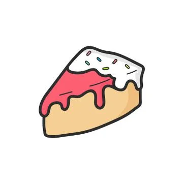 Cute slice of cake drawing. Vector isolated. Illustration. Stock Illustration