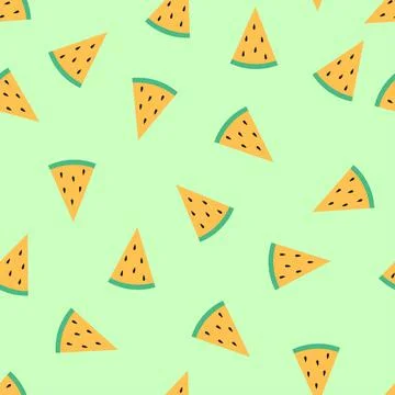 Cute Slice Melon isolated on Green Background Stock Illustration