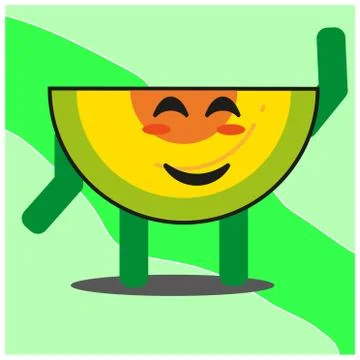 Cute slice of melonfruit cartoon face mascot character with hand and leg vect Stock Illustration