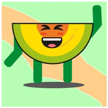 Cute slice of melonfruit cartoon face mascot character with hand and leg vect Stock Illustration