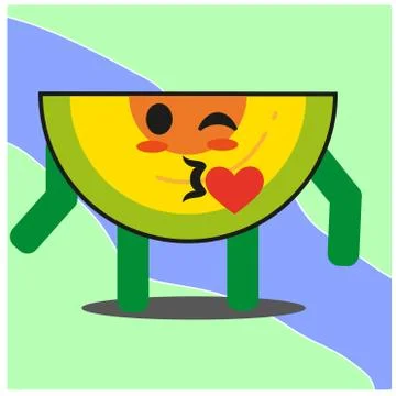 Cute slice of melonfruit cartoon face mascot character with hand and leg vect Stock Illustration