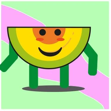 Cute slice of melonfruit cartoon face mascot character with hand and leg vect Stock Illustration