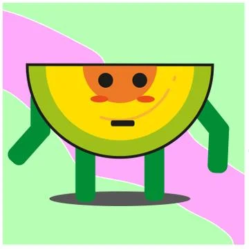 Cute slice of melonfruit cartoon face mascot character with hand and leg vect Stock Illustration
