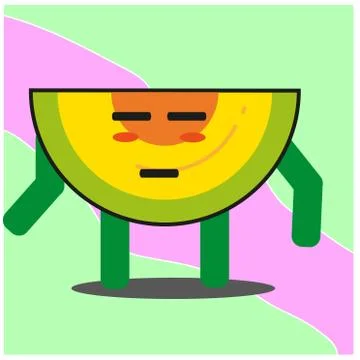 Cute slice of melonfruit cartoon face mascot character with hand and leg vect Stock Illustration