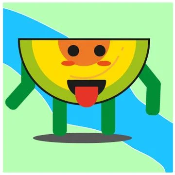 Cute slice of melonfruit cartoon face mascot character with hand and leg vect Stock Illustration