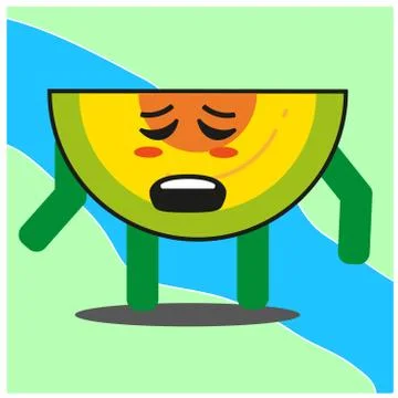 Cute slice of melonfruit cartoon face mascot character with hand and leg vect Stock Illustration