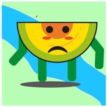 Cute slice of melonfruit cartoon face mascot character with hand and leg vect Stock Illustration