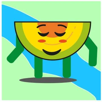 Cute slice of melonfruit cartoon face mascot character with hand and leg vect Illustrazione stock
