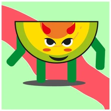 Cute slice of melonfruit cartoon face mascot character with hand and leg vect Stock Illustration