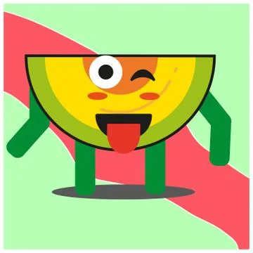 Cute slice of melonfruit cartoon face mascot character with hand and leg vect Stock Illustration