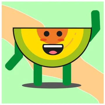 Cute slice of melonfruit cartoon face mascot character with hand and leg vect Stock Illustration