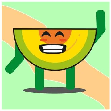 Cute slice of melonfruit cartoon face mascot character with hand and leg vect Stock Illustration