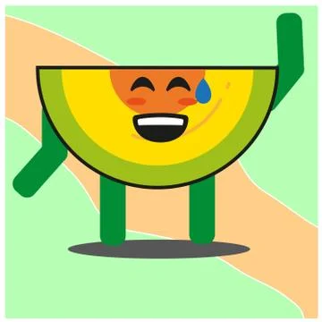 Cute slice of melonfruit cartoon face mascot character with hand and leg vect Stock Illustration