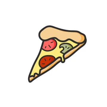Cute slice of pizza drawing. Junk food. Vector isolated. Illustration. Stock Illustration