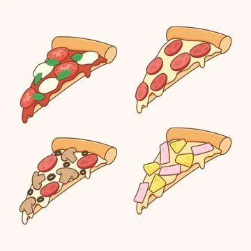 Cute sliced pizza set 1 Stock Illustration