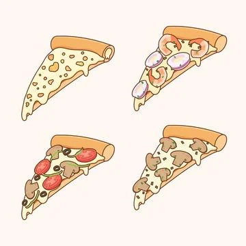 Cute sliced pizza set 2 Stock Illustration