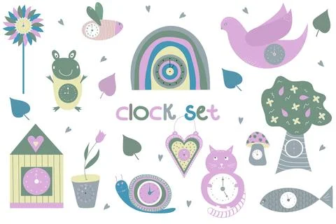 Cute сlock set Illustrazione stock