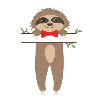 Cute Sloth boy character with Text separator, color isolated cartoon style ve Stock Illustration