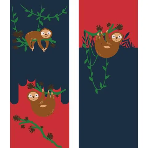 Cute sloth on branches cartoon vector illustration. Sleeping sloth in a jungle Stock Illustration