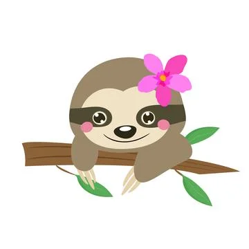 Cute sloth in cartoon style. Vector illustration. Stock Illustration