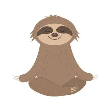 Cute Sloth Character does yoga, Meditates, vector isolated Stock Illustration