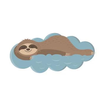 Cute sloth character lying and sleeping on a cloud, color isolated boho style Stock Illustration