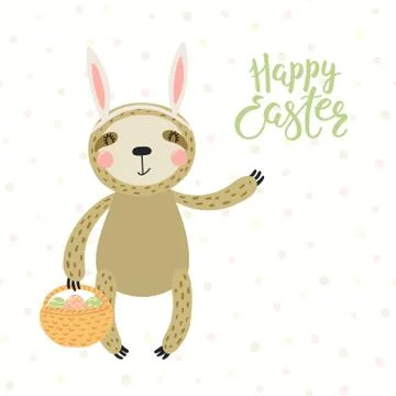 Cute sloth Easter card Stock Illustration