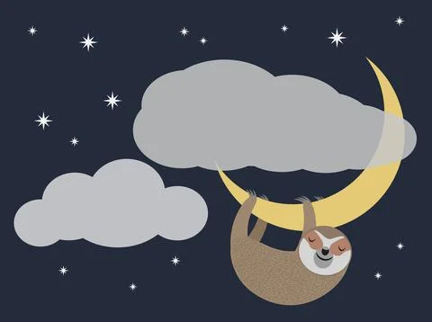 Cute sloth hanging on crescent moon sleeping イラスト素材