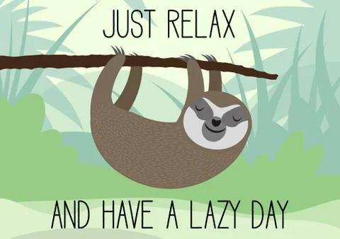 Cute sloth hanging on tree branch greeting card Stock-Illustration