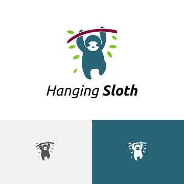 Cute Sloth Hanging Tree Branch Jungle Nature Logo Stock Illustration