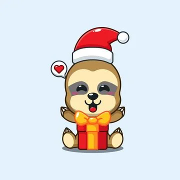 Cute sloth happy with christmas gift. Stock Illustration