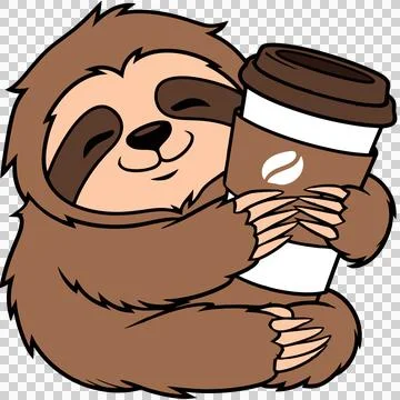 Cute Sloth Hugging Coffee Cup Cartoon - PNG Graphic イラスト素材